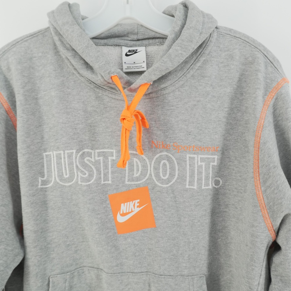 Nike Hoodie Mens Medium Gray Orange Just Do It Contrast Stitch DD6223-063